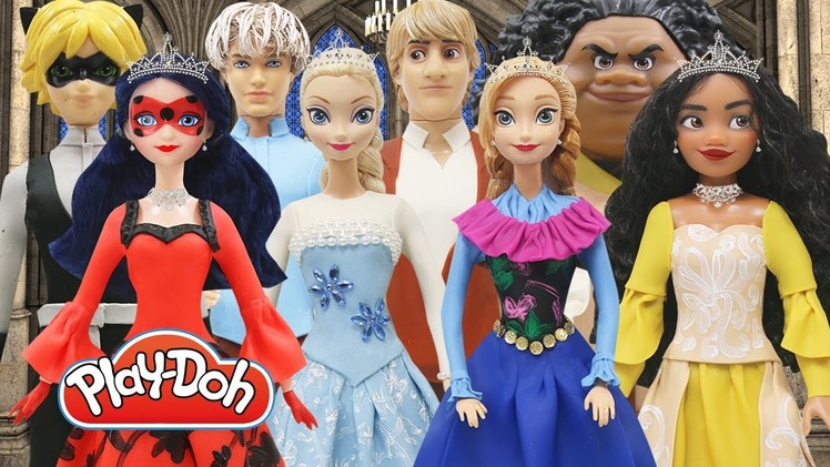 Play Doh Couples Dress Disney Princess Moana Maui Elsa Jack Frost Anna Kristoff Ladybug Cat Noir