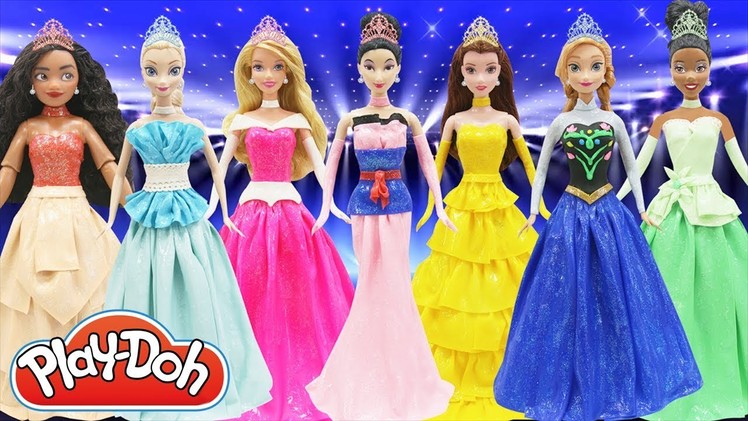 Play Doh Prom Dress Disney Princess Moana Elsa Anna Frozen Tiana Belle Mulan Aurora