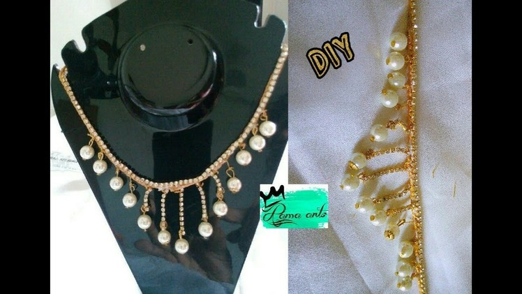 Silk thread necklace - Making with Pearls and stone chain | jewellery tutorials