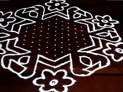 Simple Flowers  kolam designs with 19-10 middle | chukkala muggulu with dots| rangoli design
