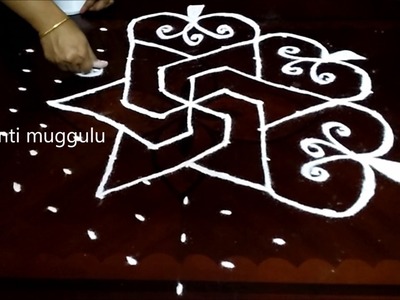 Simple Flowers kolam designs with11-6 middle | chukkala muggulu with dots| rangoli design