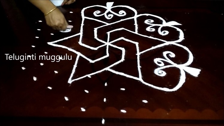 Simple Flowers kolam designs with11-6 middle | chukkala muggulu with dots| rangoli design