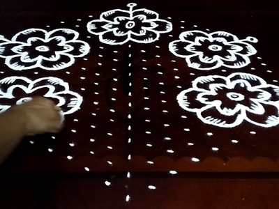 Simple Flowers kolam designs with 19-10 middle | chukkala muggulu with dots| rangoli design