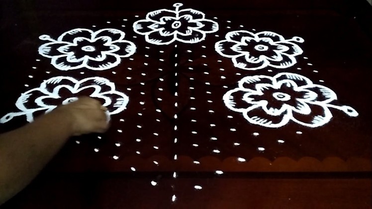 Simple Flowers kolam designs with 19-10 middle | chukkala muggulu with dots| rangoli design