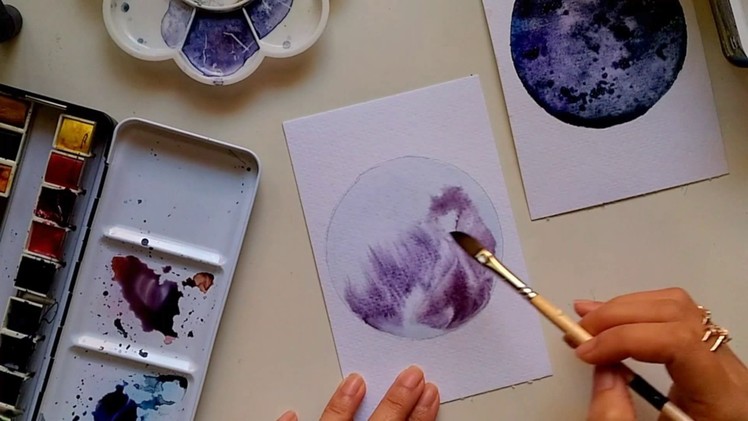 Three Ways to Paint Moon & Celestial Bodies | Watercolor Tutorial, 수채화