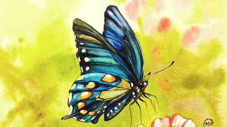 Watercolor Blue Butterfly Painting Demonstration