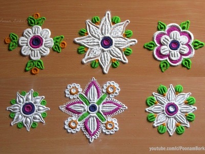 6 Easy, quick and unique flower rangoli patterns | Easy rangoli designs with colors by Poonam Borkar