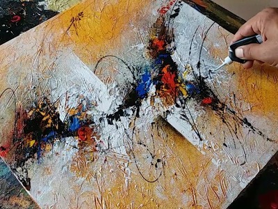 Abstract painting. textured with gesso. Acrylic abstract painting demonstration