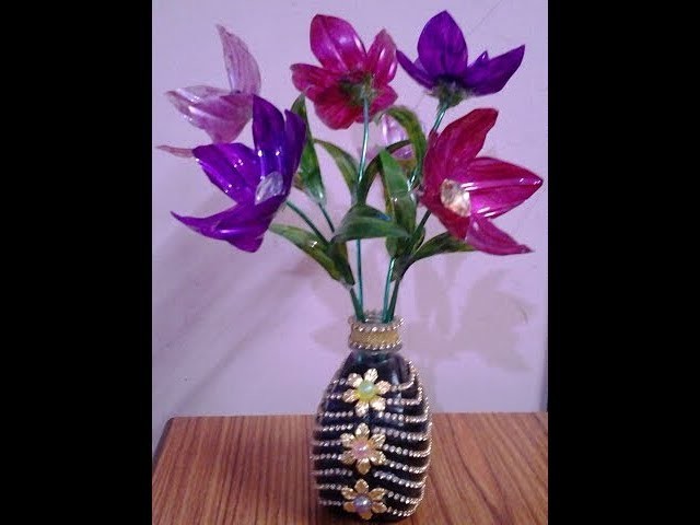 Best Out Of Waste Plastic Bottles converted to Pretty Flowers with Flower Vase