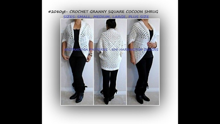 CROCHET GRANNY SQUARE cocoon shrug cardigan sweater - Small - Plus size,  FREE pattern, #2080yt