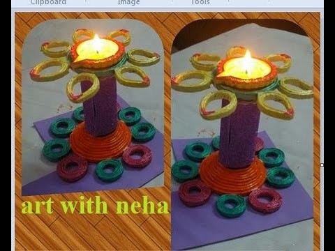Diya stand with newspaper.|Best out of waste. DIY || art with neha 59 ||
