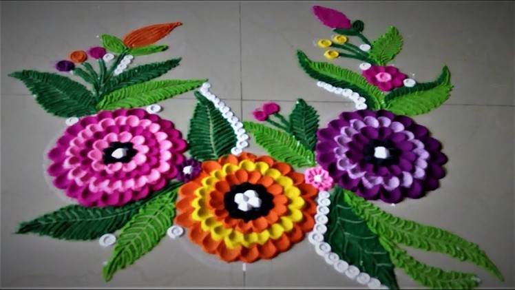 Easy Flower Design Rangoli Using Spoon| Creative Rangoli by Shital Mahajan.