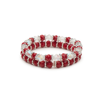 Holiday Red Faceted Rondelles and Clear Bicones Strect Bracelet Combination