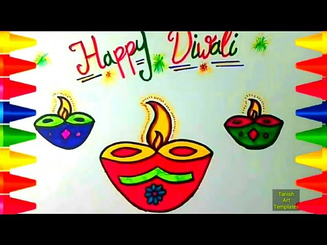How to draw happy diwali drawing greeting 2017 - kids deepak diwali drawing