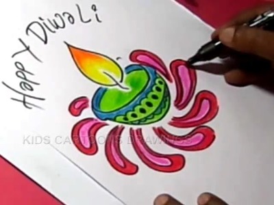 How to Draw Simple Diwali Greeting Step by Step for Childrens