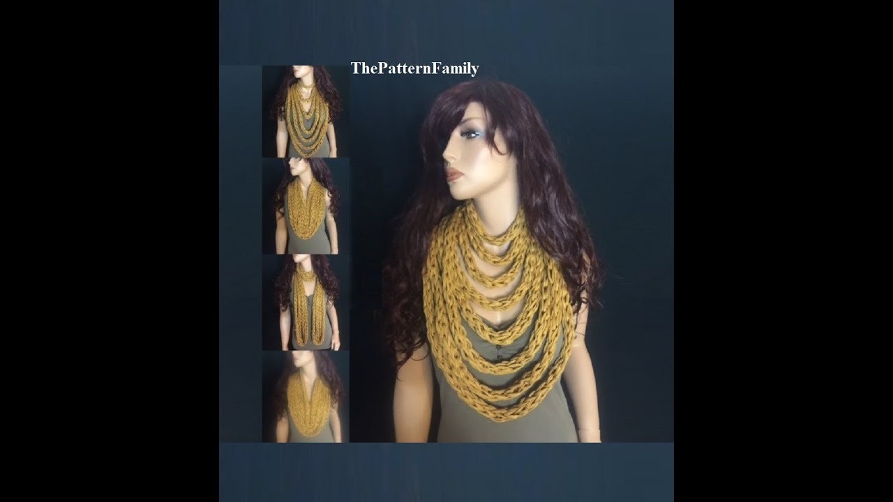 How to Finger Knit a Infinity Rope Scarf.Necklace Pattern #55│by ThePatternfamily