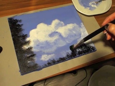 How to Paint Clouds, Tree, Part 3, Acrylic Painting, Beginners, Acrylmalerei, Wolken malen