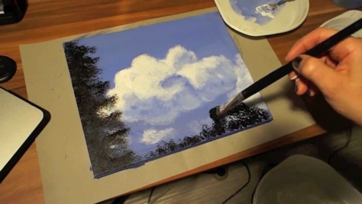 How to Paint Clouds, Tree, Part 3, Acrylic Painting, Beginners, Acrylmalerei, Wolken malen