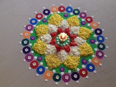 Latest rangoli designs with colours.festival rangolis.flower rangoli