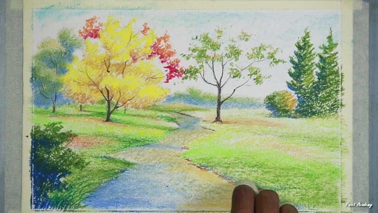 Painting An Autumn Scene in Oil Pastel step by step | Tutorial-3
