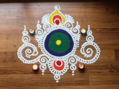 Simple freehand Diwali special rangoli designs with colours - Diwali Rangoli design