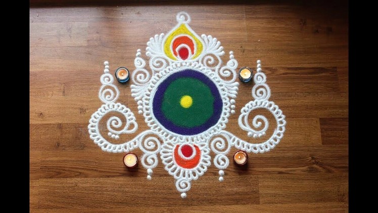 Simple freehand Diwali special rangoli designs with colours - Diwali Rangoli design