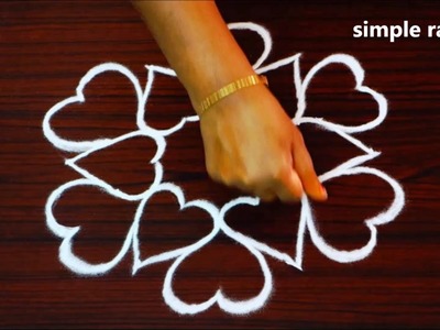 Simple muggulu patterns with 5x3 dots || creative heart kolam designs || easy modern rangoli designs
