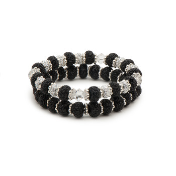 Sparkling Balck Rondeeles and Clear Bicones Stretch Bracelet Combination