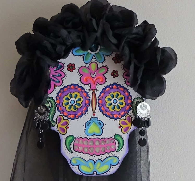 Sugar skull Halloween Dia de Muertos Catrina Dapper Skeleton elegant skull mixed media