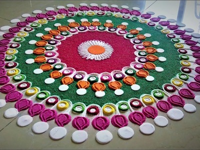 Super Easy Circle Multicolored Rangoli Design| Creative Rangoli by Shital Mahajan.
