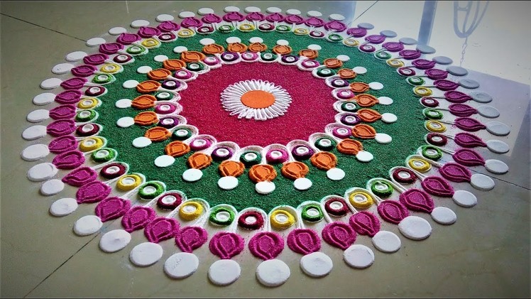 Super Easy Circle Multicolored Rangoli Design| Creative Rangoli by Shital Mahajan.