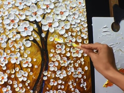 Thick Paint White Flowers Acrylic Painting