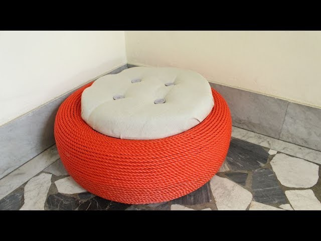 Turn a discarded tire into a cute outdoor storage stool