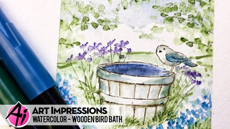 Ai Watercolor - Wooden Bird Bath
