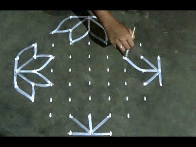 Amazing Rangoli designswith 9x3 dots.Kolam designs with 9x3 dots