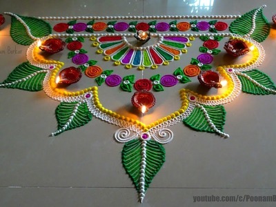 Beautiful and innovative semi-circle rangoli design | Diwali special rangoli design by Poonam Borkar