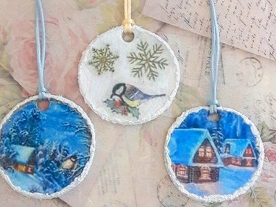 Christmas DIY ornaments with modelling material and decoupage
