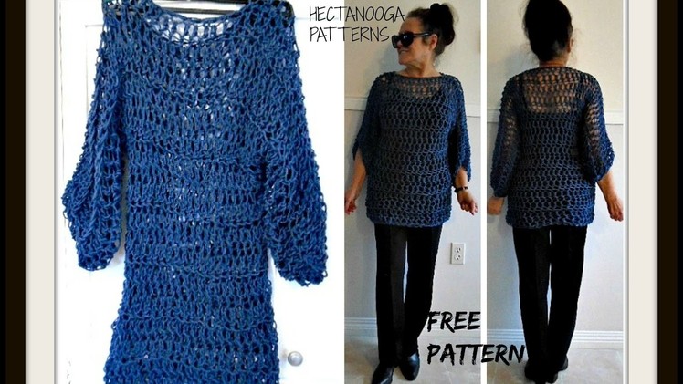 CROCHET Open Mesh BIG T Pullover Sweater, free crochet pattern #1114yt, sweaters & tops