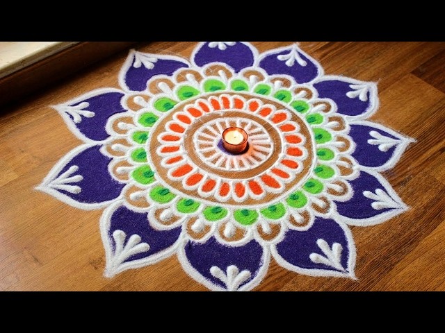 Freehand flower rangoli designs with colours