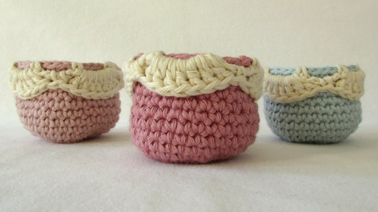 How to crochet mini shell edge storage pots. baskets