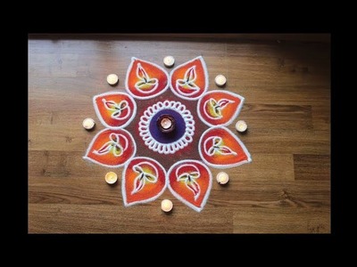 Quick,simple and creative free hand flower rangoli design - Diwali Rangoli designs with colours