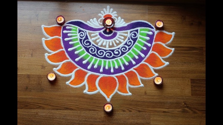 Simple and Creative Rangoli designs with colours for Diwali - Freehand flower Rangoli Designs