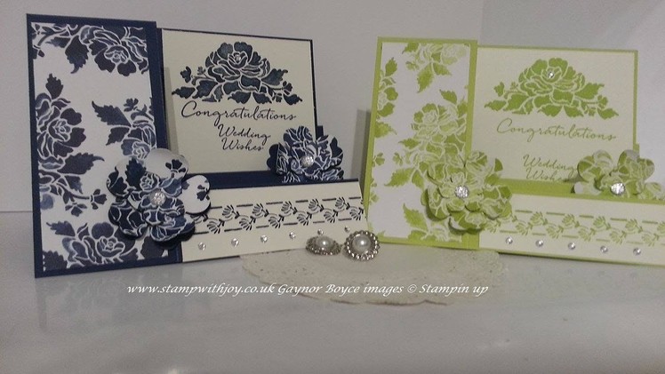 Stair step wedding card using floral phrases stampin up