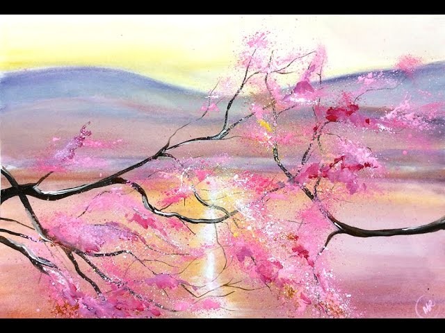 Watercolor Cherry Blossom Trees Painting Demonstration