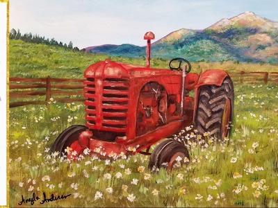 Acrylic Painting Tutorial: Rustic Country Tractor Landscape LIVE Step by Step Lesson