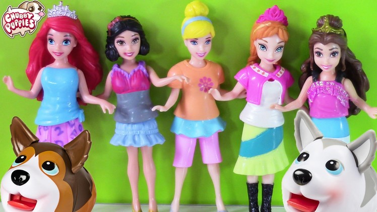 Disney Princess Magic Clip Dolls Cinderella Belle Ariel Snow White Anna Chubby Puppies!