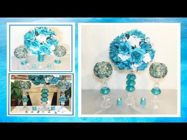 DIY Turquoise and White Floral Wedding Centerpiece. Lighted Candle Holders. Simply Easy #11