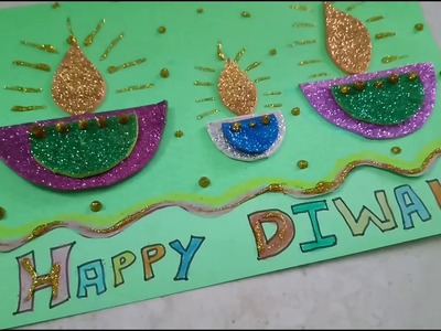 Easy Diwali Card Making Idea with Diyas  For Kids | How To | CraftLas