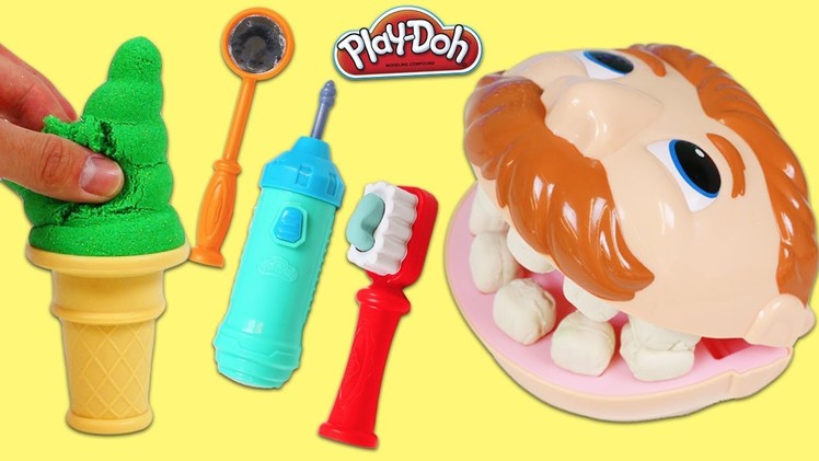 Feeding Play Doh Dentist Dr Drill Kinetic Sand Ice Cream Popsicles and Fixing Play Dough Teeth!