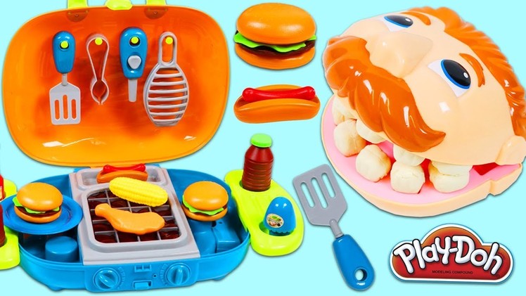 Feeding Play Doh Drill N Fill BBQ Barbecue Playset and Toy Velcro Cutting Fruit & Toy Microwave!